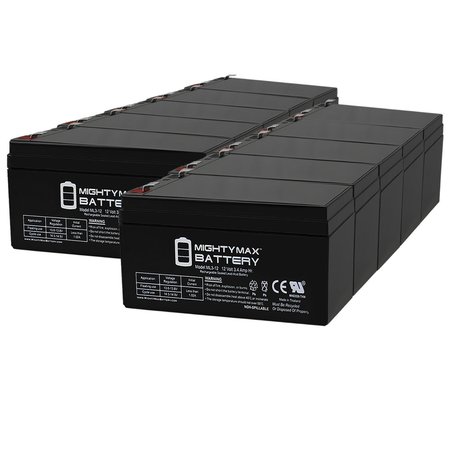 12V 3AH SLA Replacement Battery for FG20341 Fiamm - 10PK -  MIGHTY MAX BATTERY, MAX3956768